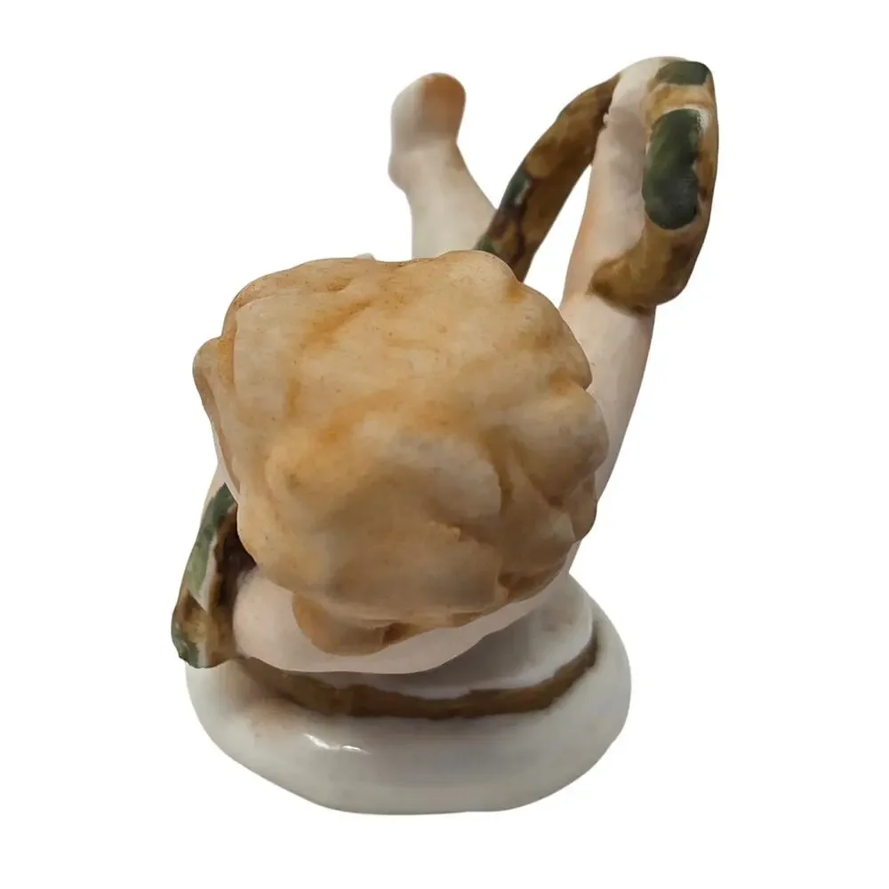 Pair Vintage Bisque Piano Baby Figurines Porcelain Child Figures Decor